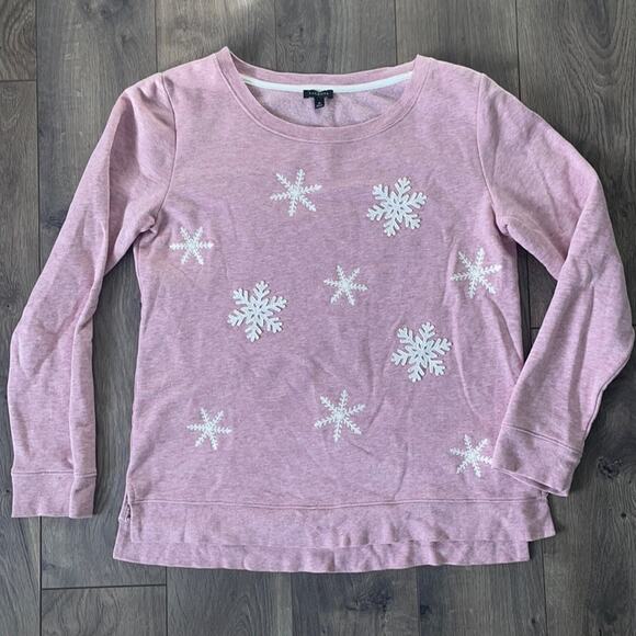 Talbots Snowflake Pink Round Neck Sweatshirt Top Size Medium - Picture 1 of 5